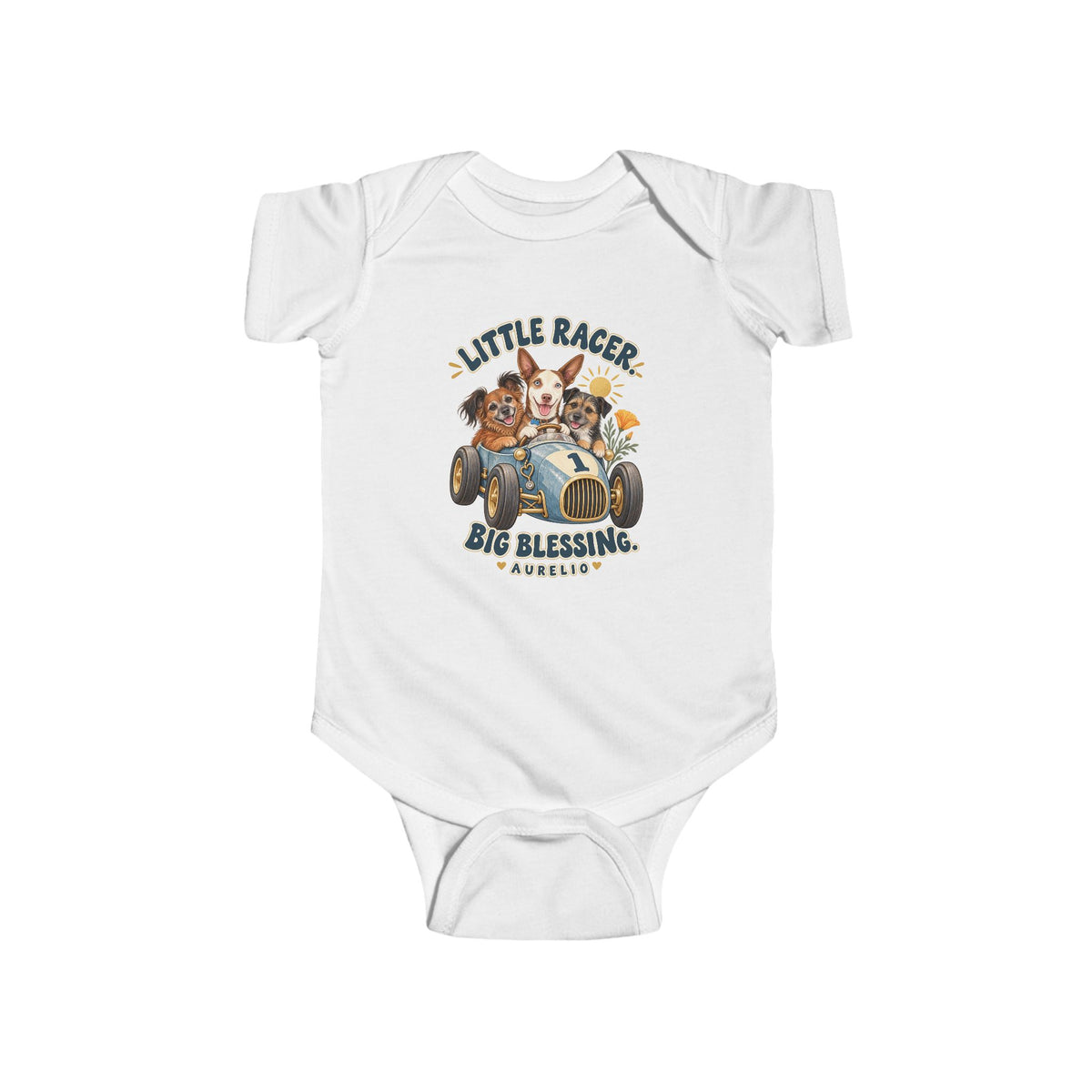 Infant Bodysuit - "Little Racer, Big Blessing" Vintage Baby Onesie