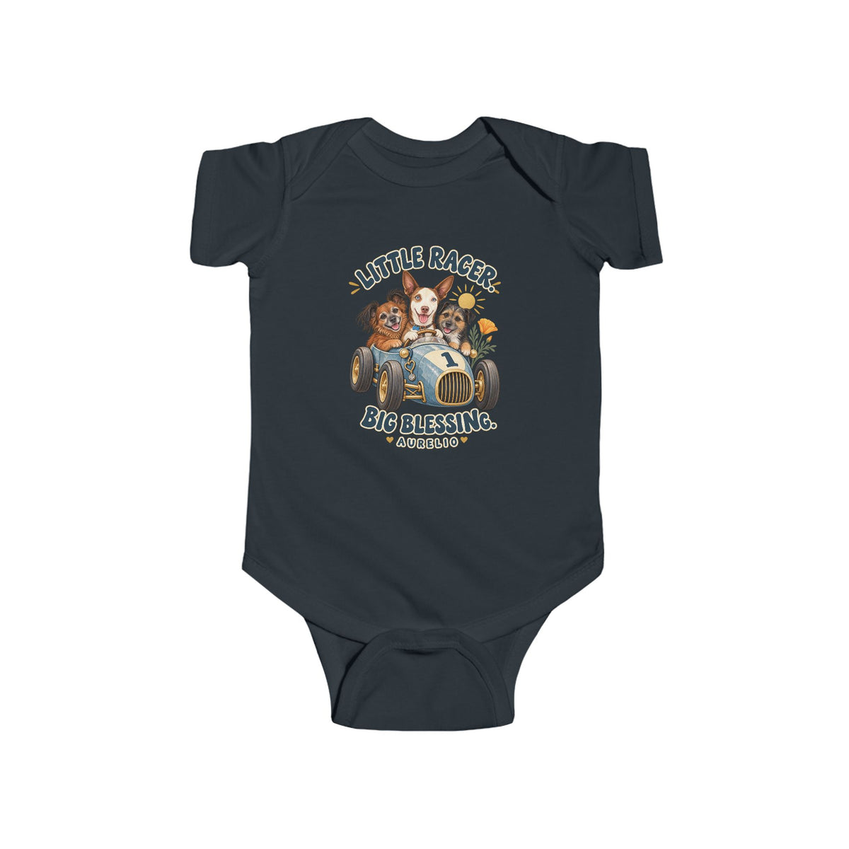Infant Bodysuit - "Little Racer, Big Blessing" Vintage Baby Onesie
