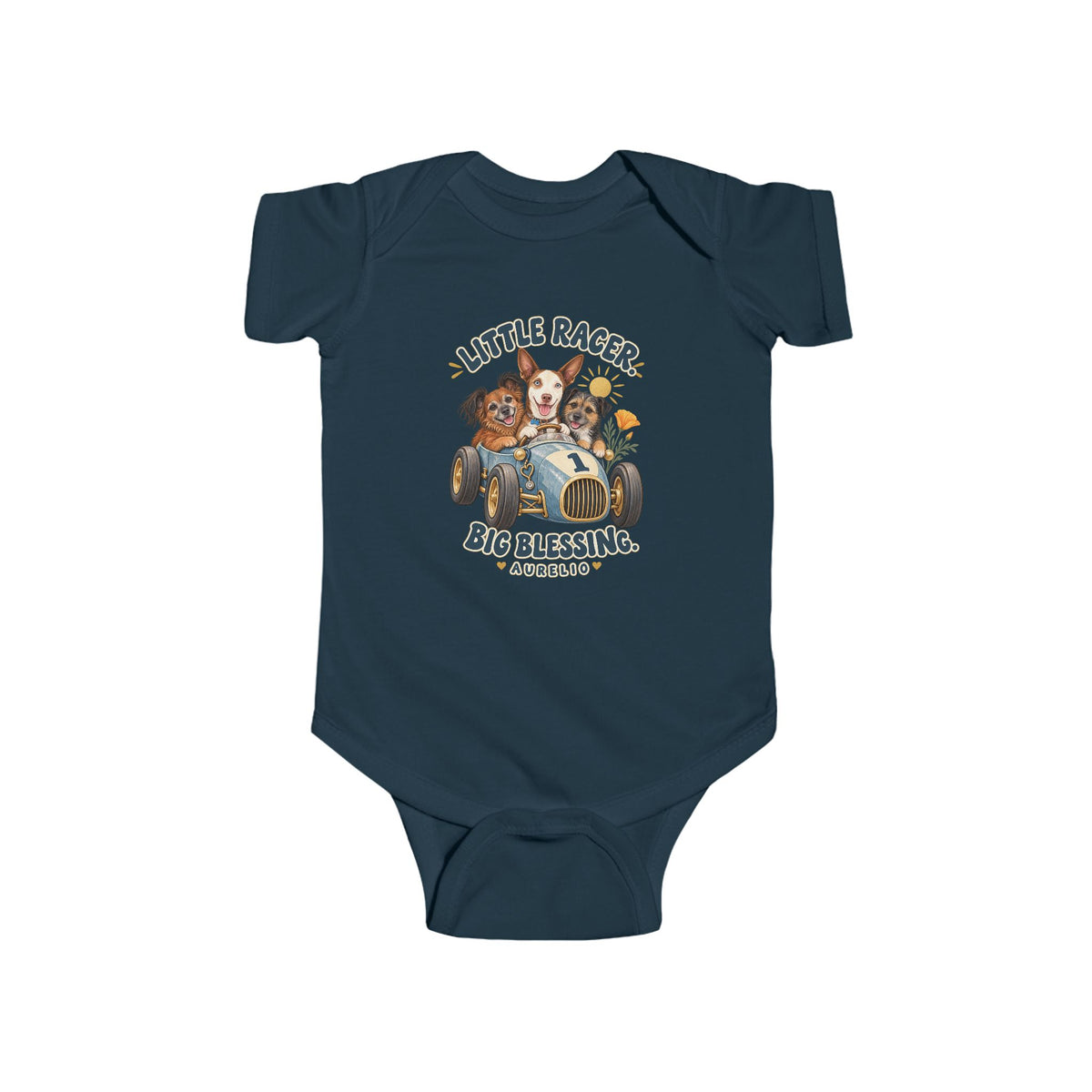 Infant Bodysuit - "Little Racer, Big Blessing" Vintage Baby Onesie