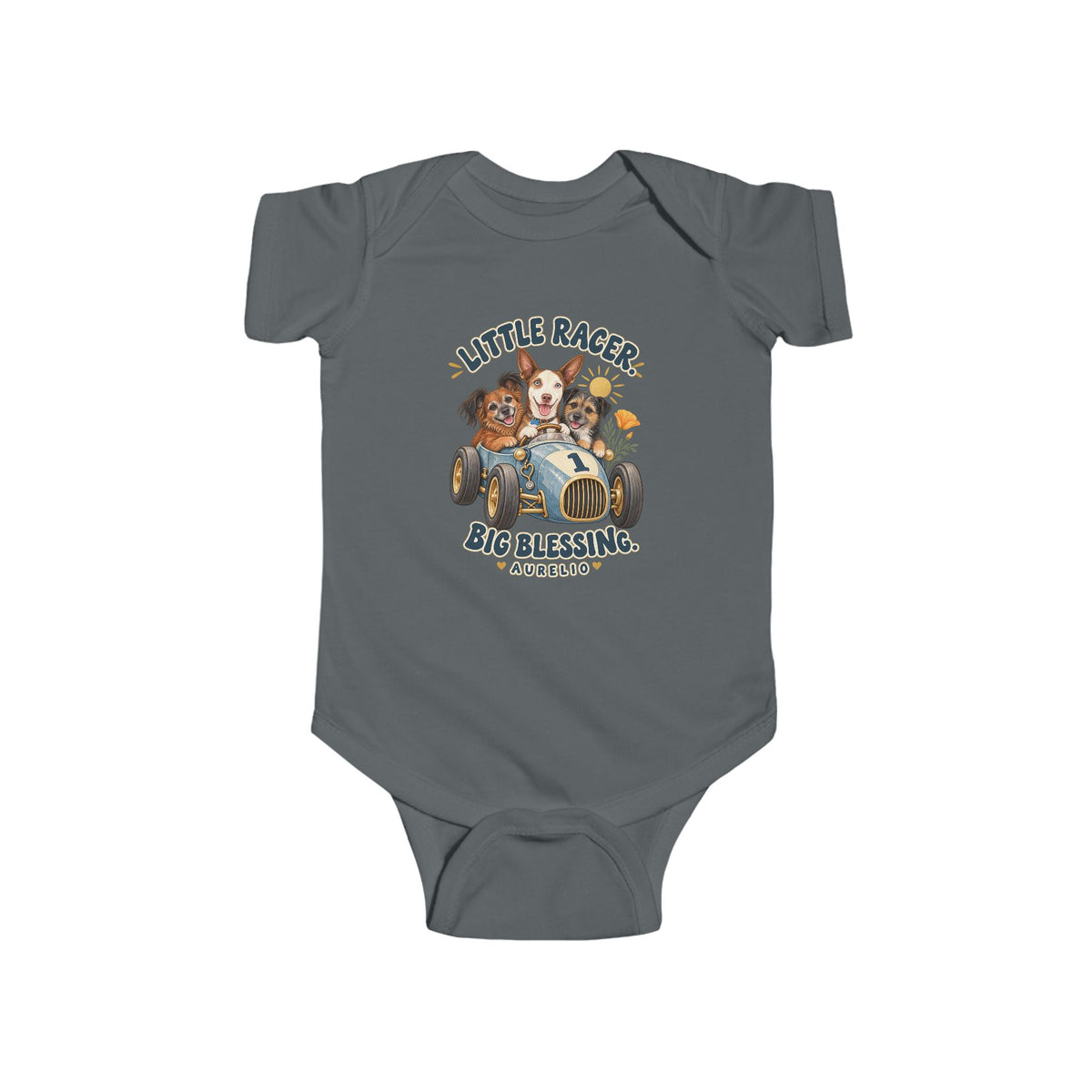 Infant Bodysuit - "Little Racer, Big Blessing" Vintage Baby Onesie