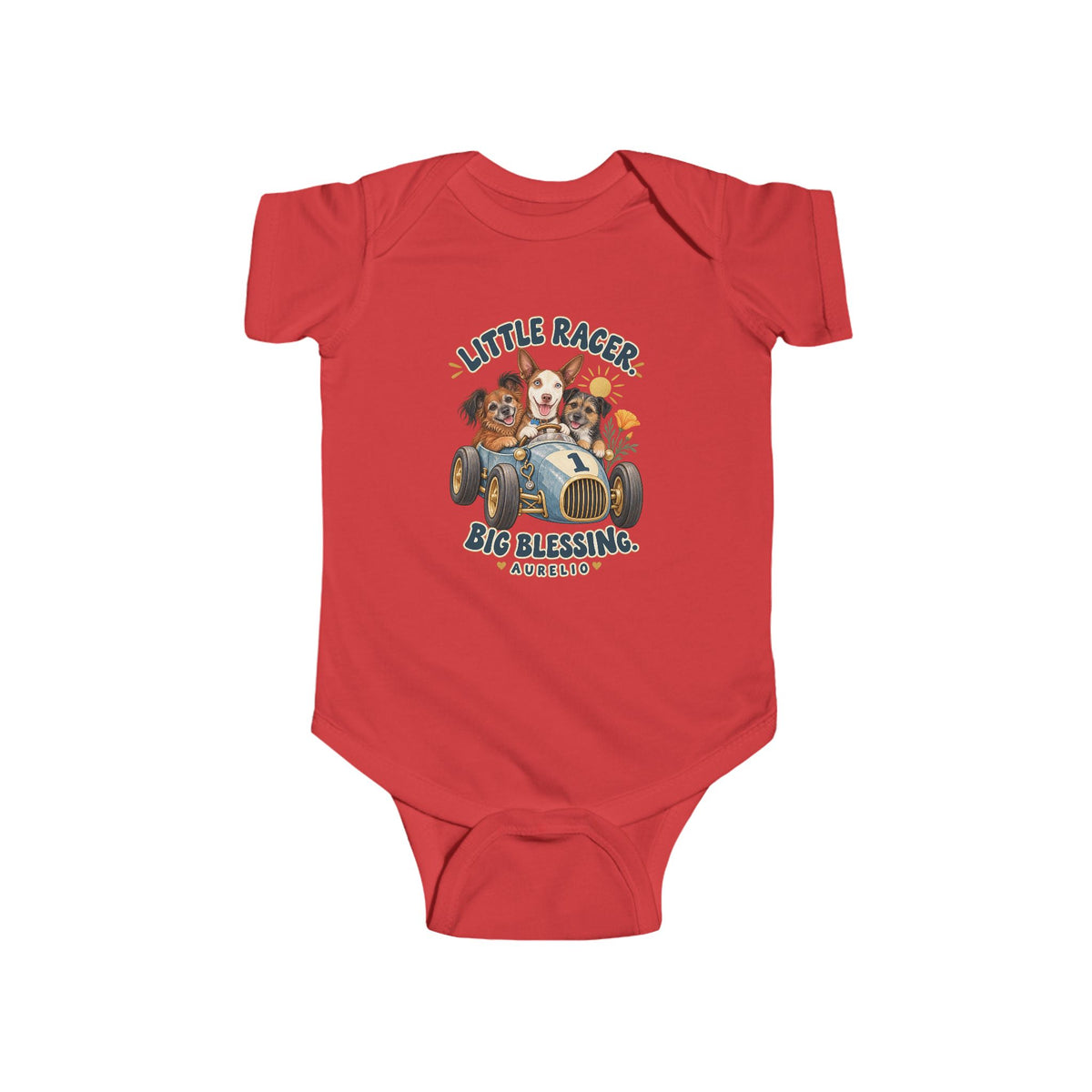 Infant Bodysuit - "Little Racer, Big Blessing" Vintage Baby Onesie