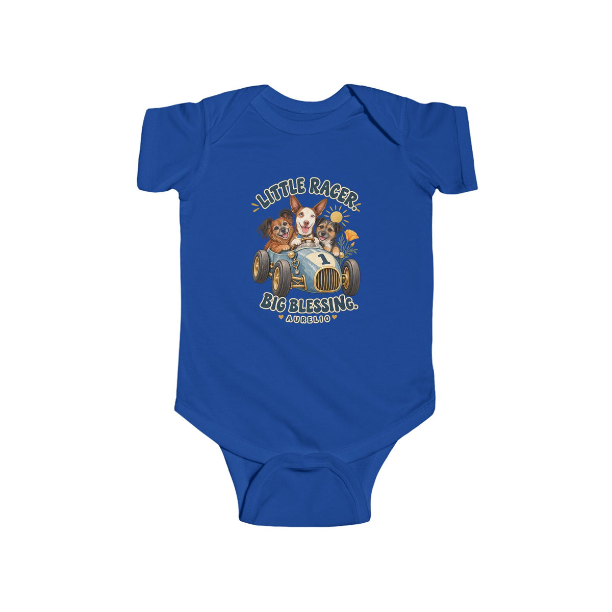 Infant Bodysuit - "Little Racer, Big Blessing" Vintage Baby Onesie