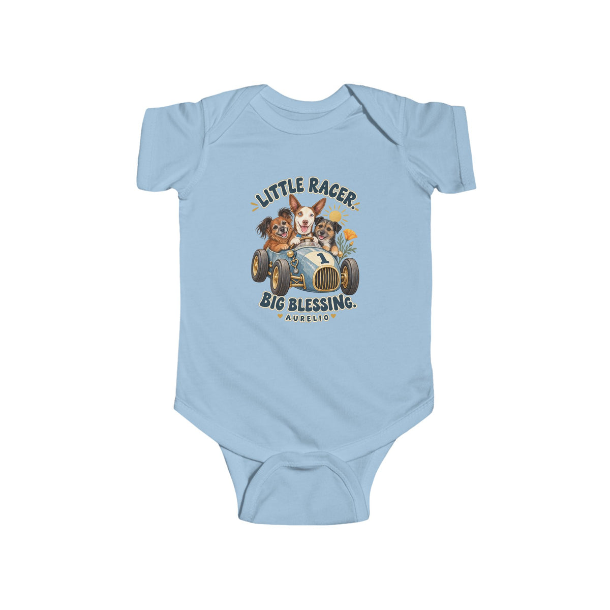 Infant Bodysuit - "Little Racer, Big Blessing" Vintage Baby Onesie