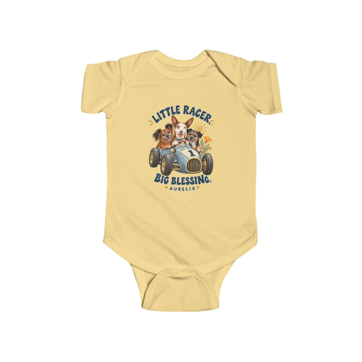 Infant Bodysuit - "Little Racer, Big Blessing" Vintage Baby Onesie