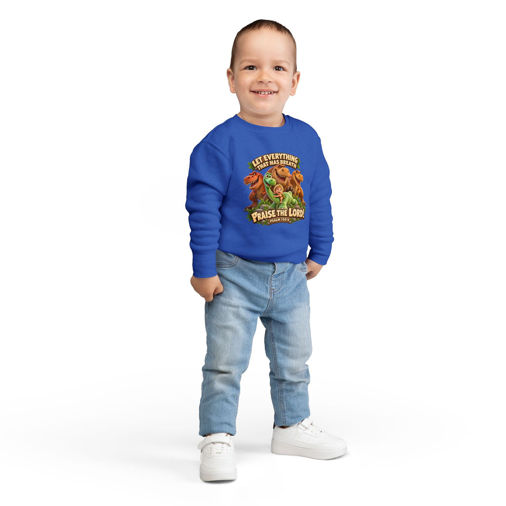 Toddler Sweatshirt - 'Let Everything That Has Breath Praise the Lord' Cute Dinosaur Bible Verse Crewneck