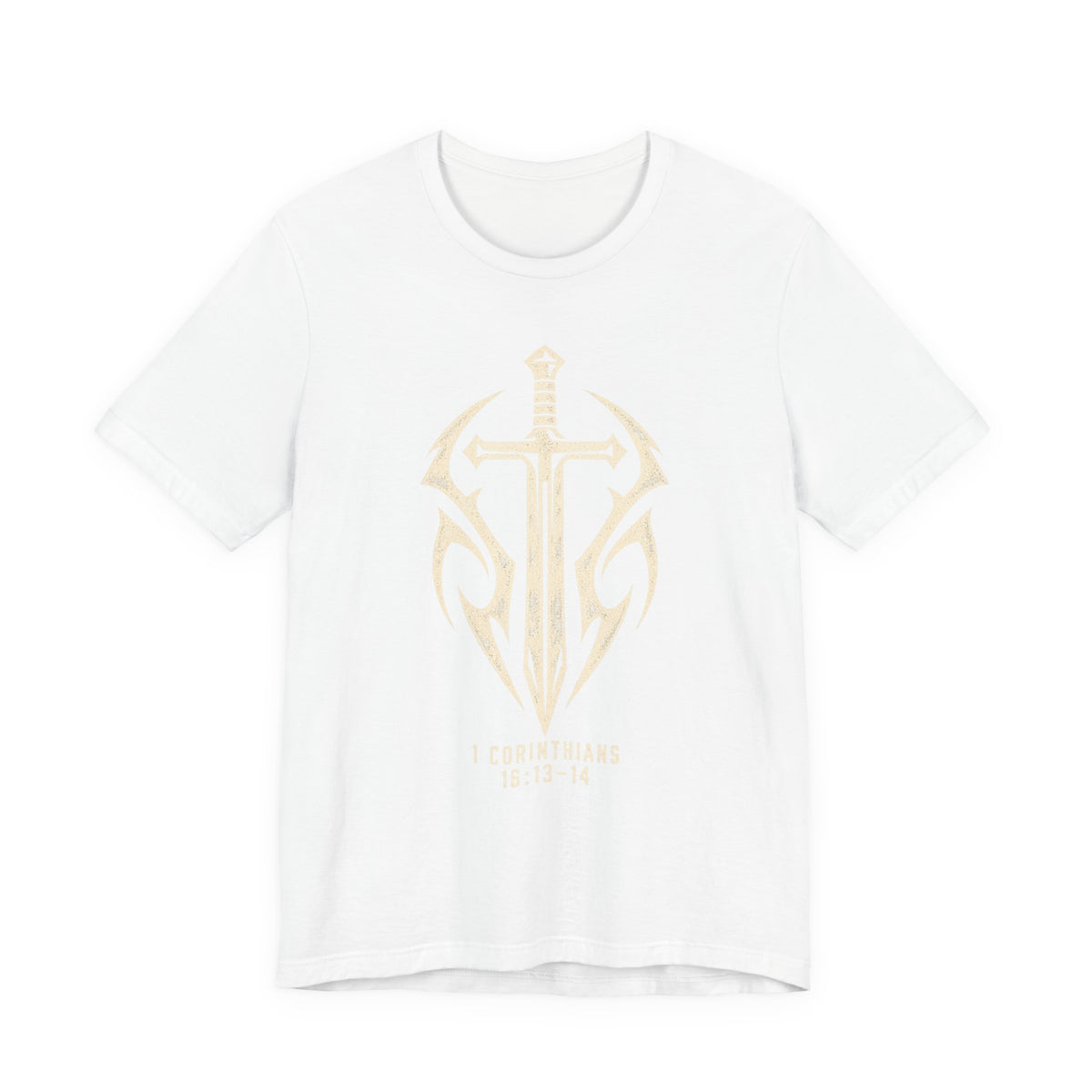 Christian Sword T-Shirt — Be Watchful, Stand Firm Bible Verse Tee