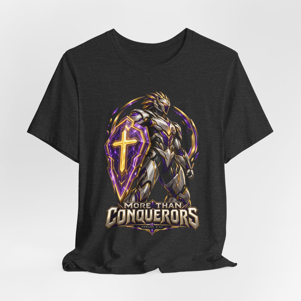 Christian Armor T-Shirt — "More Than Conquerors" Biblical Verse Tee