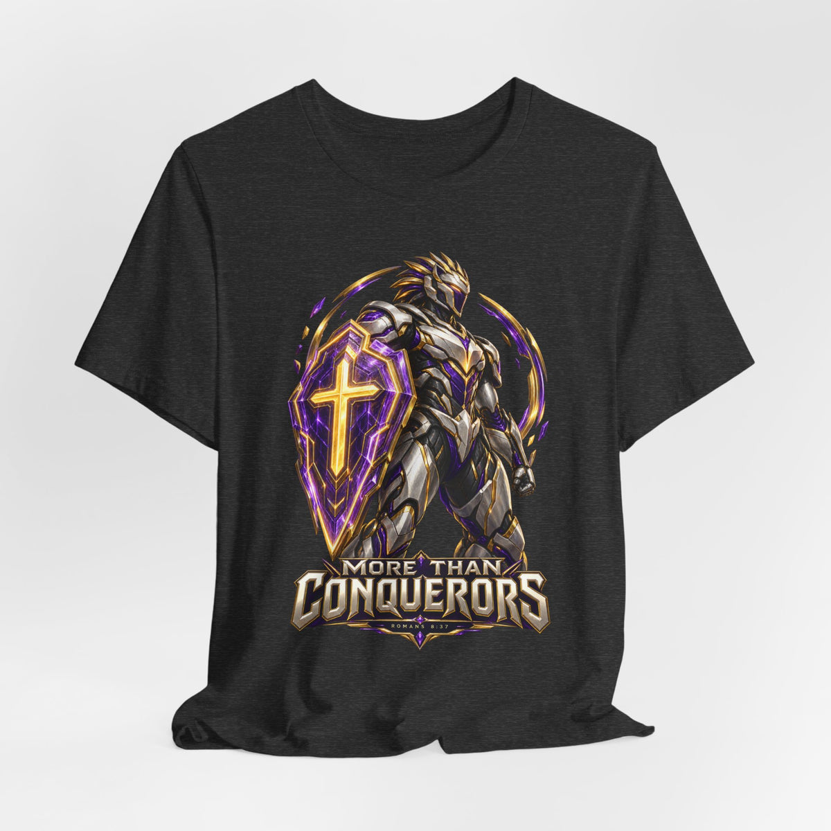 Christian Armor T-Shirt — "More Than Conquerors" Biblical Verse Tee