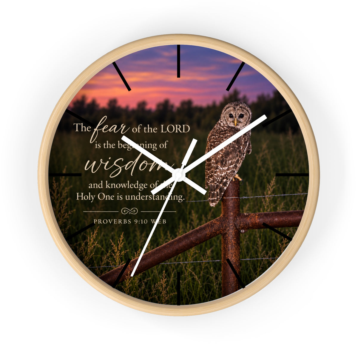 Watchful Wisdom Owl Scripture Wall Clock