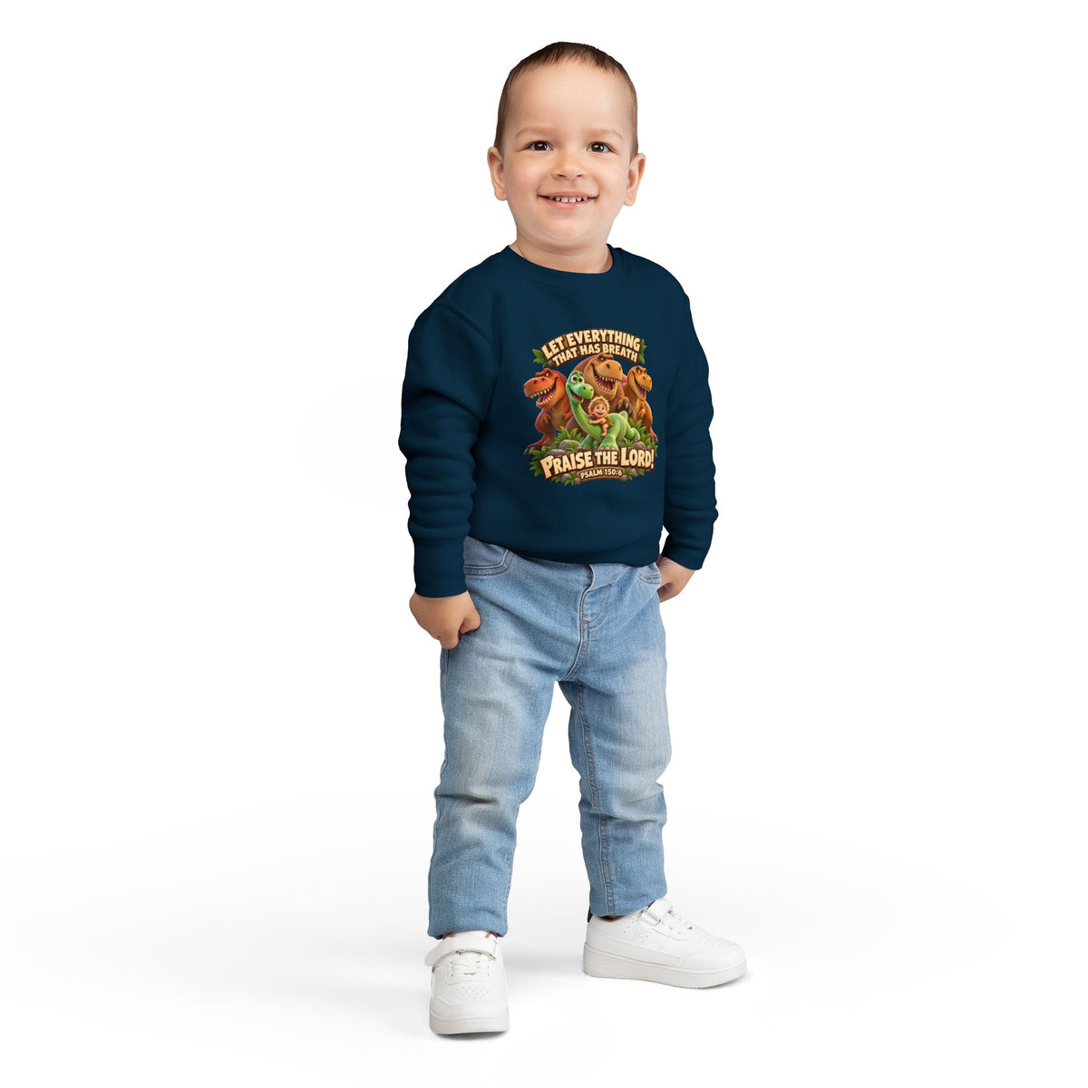 Toddler Sweatshirt - 'Let Everything That Has Breath Praise the Lord' Cute Dinosaur Bible Verse Crewneck