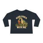 Toddler Long Sleeve Tee — "God Goes With Me" Dino Faith Shirt