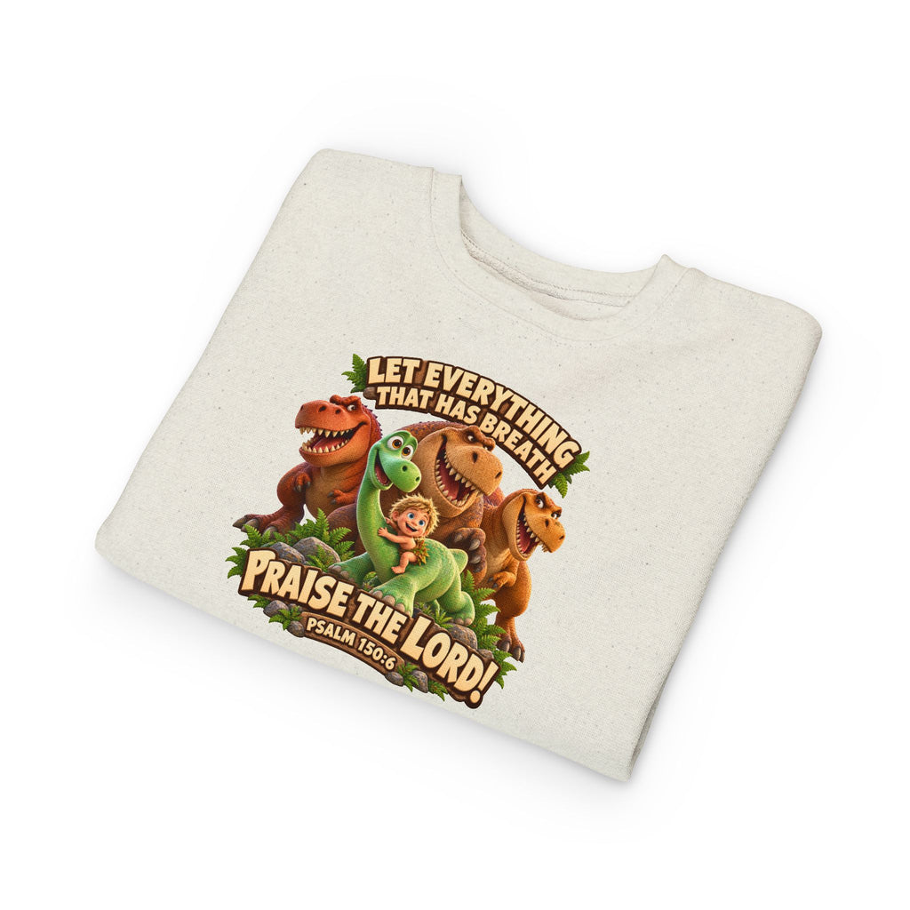 Toddler Sweatshirt - 'Let Everything That Has Breath Praise the Lord' Cute Dinosaur Bible Verse Crewneck