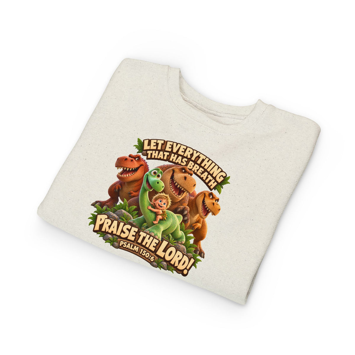 Toddler Sweatshirt - 'Let Everything That Has Breath Praise the Lord' Cute Dinosaur Bible Verse Crewneck