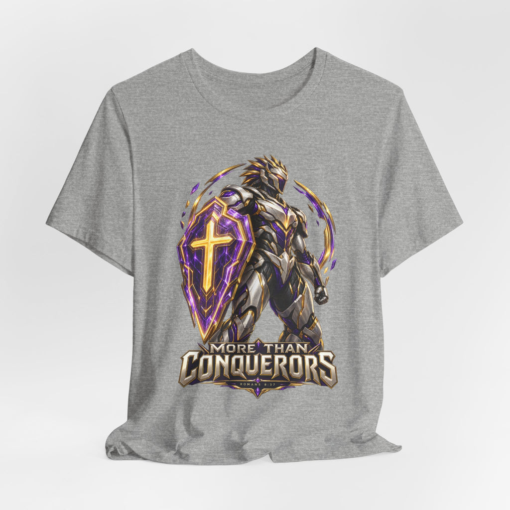 Christian Armor T-Shirt — "More Than Conquerors" Biblical Verse Tee