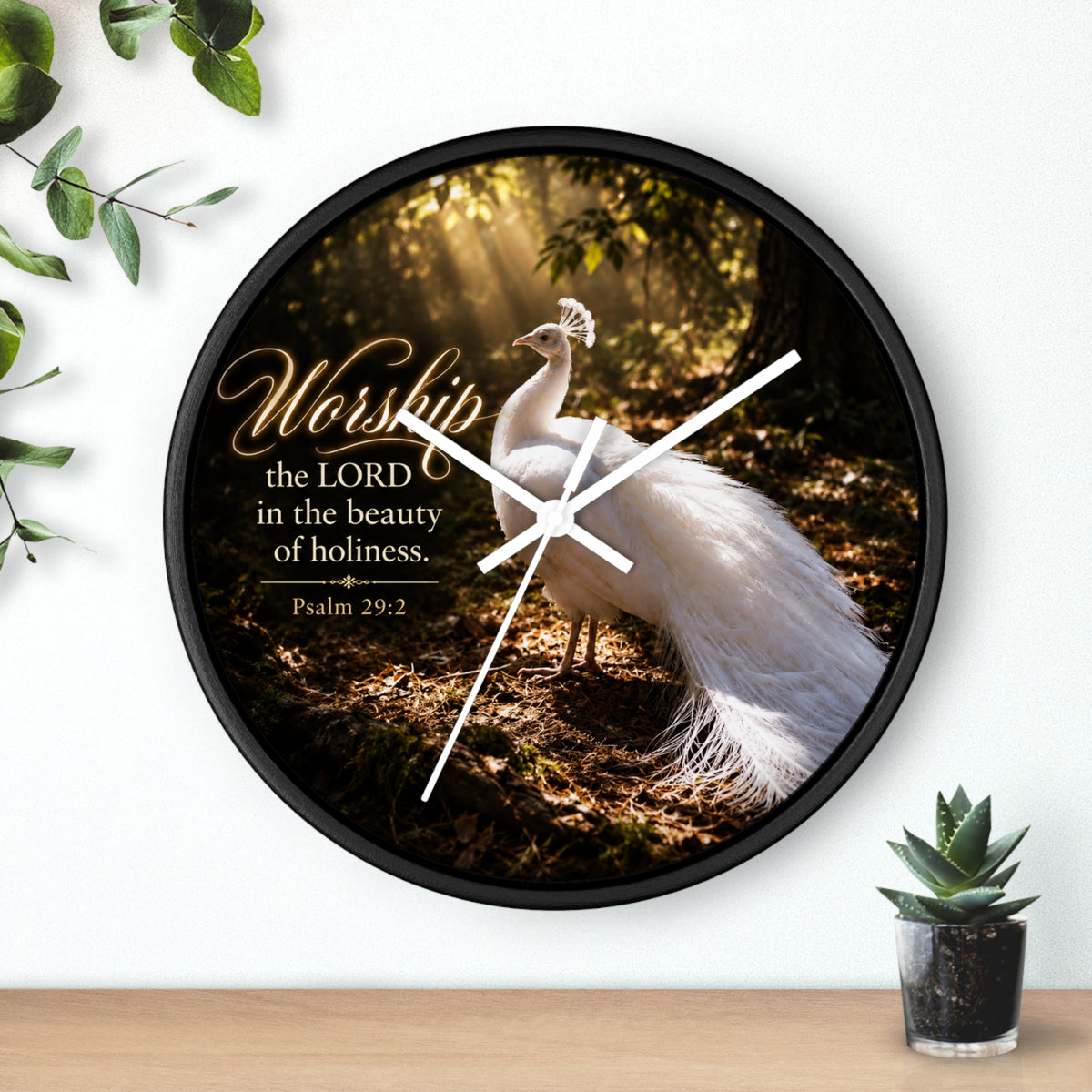 The Beauty of Holiness White Peacock - Wall Clock