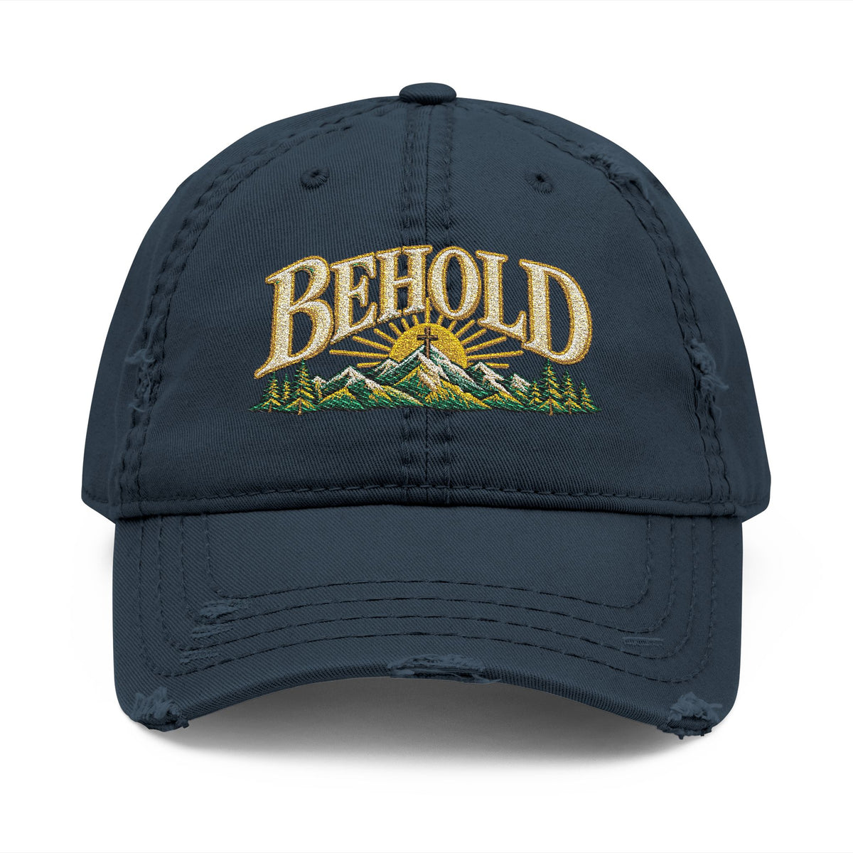 Behold Embroidered Distressed Dad Hat - Mountain Sunrise Baseball Cap