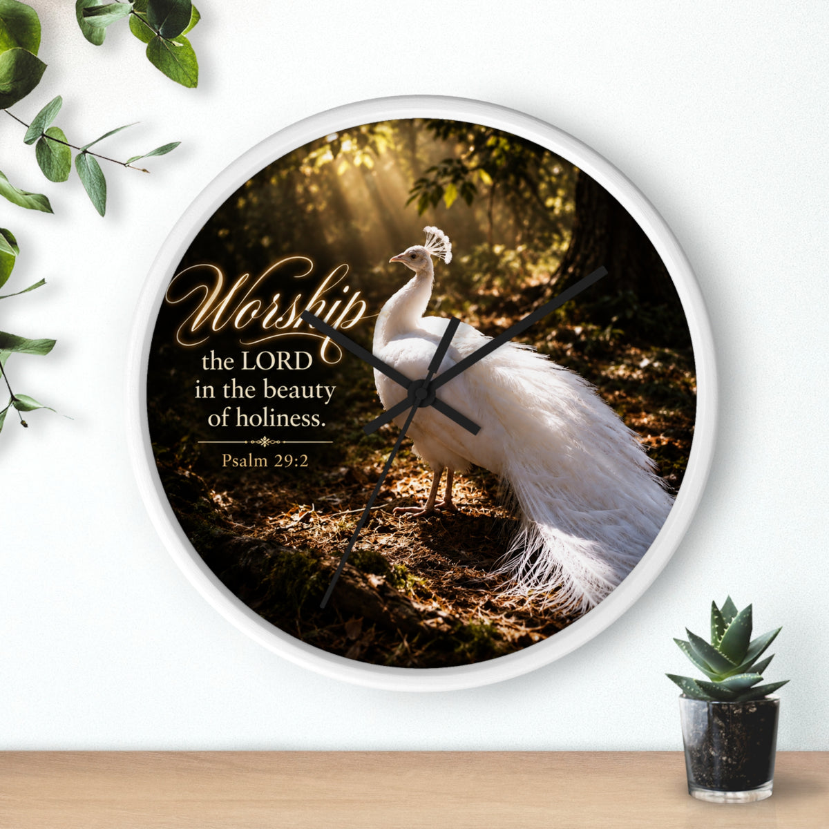 The Beauty of Holiness White Peacock - Wall Clock