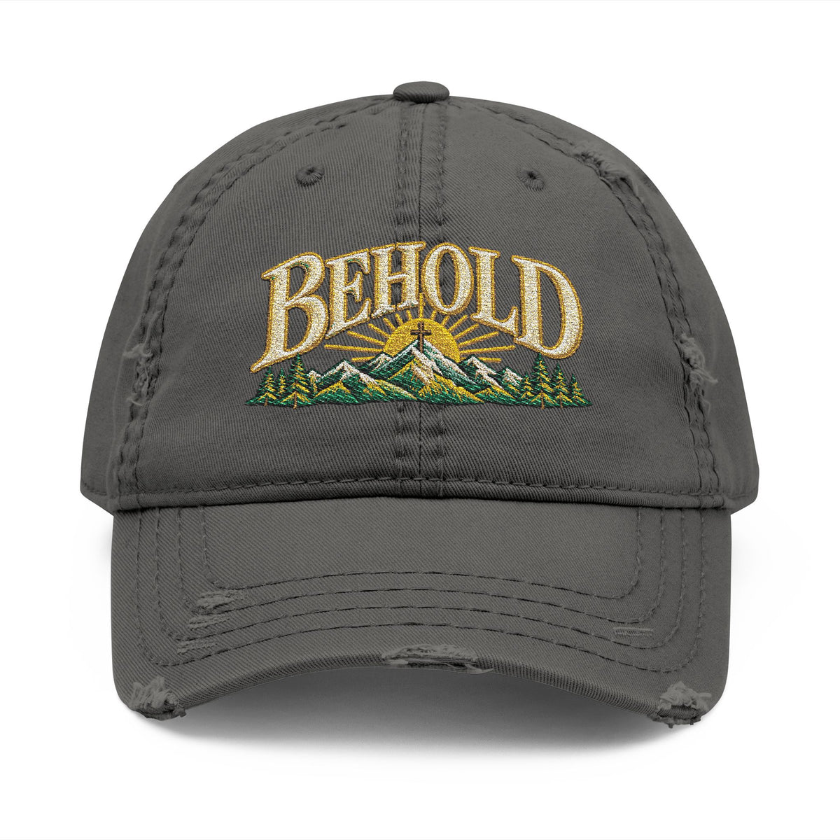 Behold Embroidered Distressed Dad Hat - Mountain Sunrise Baseball Cap