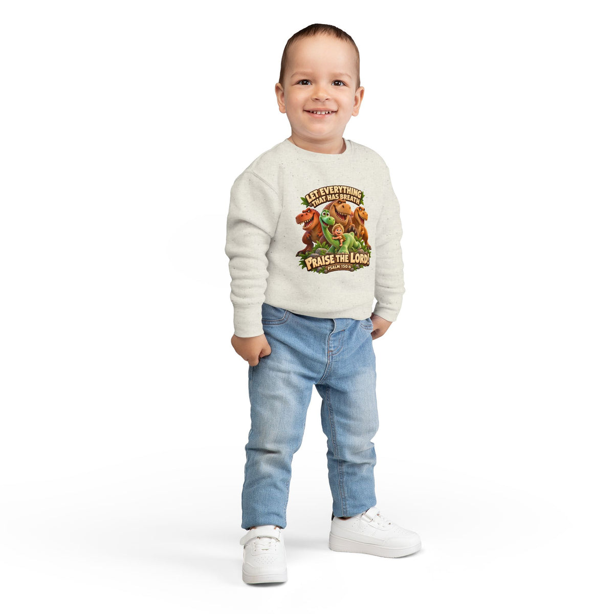 Toddler Sweatshirt - 'Let Everything That Has Breath Praise the Lord' Cute Dinosaur Bible Verse Crewneck