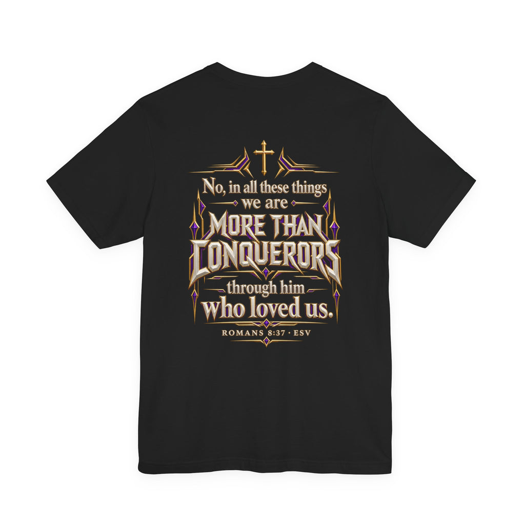 Christian Armor T-Shirt — "More Than Conquerors" Biblical Verse Tee