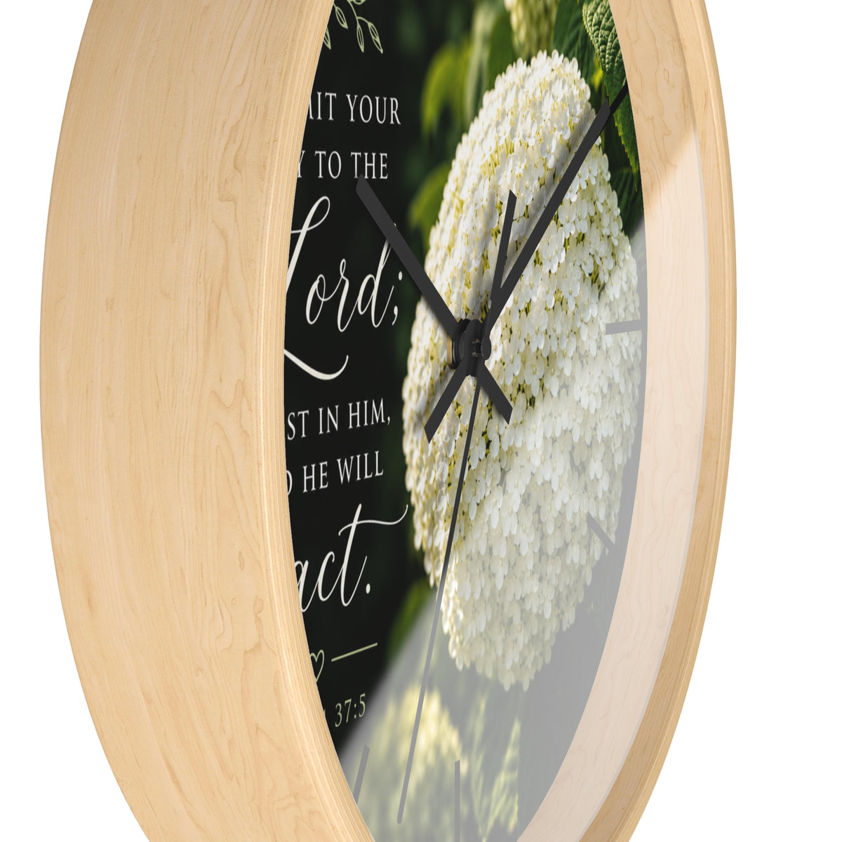 Christian Floral Wall Clock — Psalm 37:5 Inspirational Scripture Timepiece