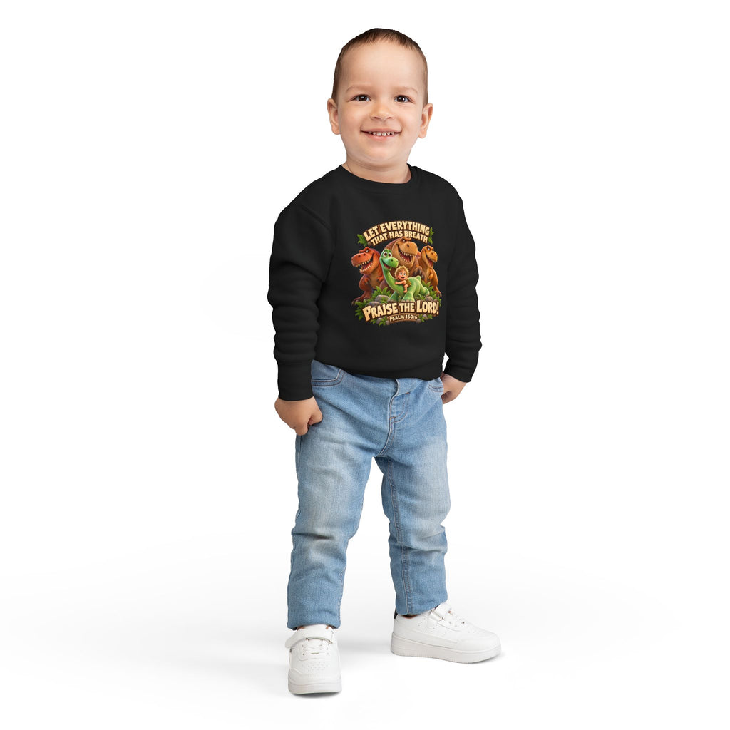 Toddler Sweatshirt - 'Let Everything That Has Breath Praise the Lord' Cute Dinosaur Bible Verse Crewneck
