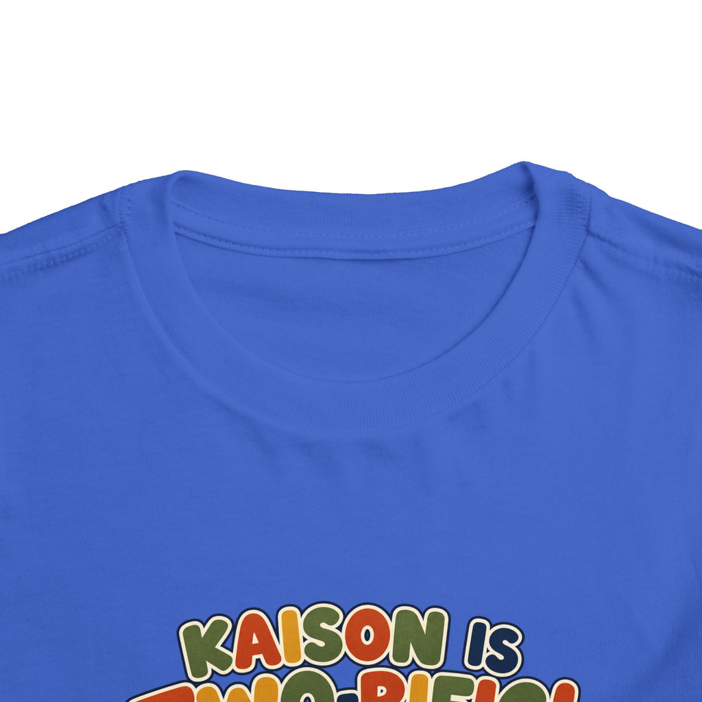 Personalized Toddler Tee - "Kaison is Two-rific!" Dinosaur 2nd Birthday Shirt