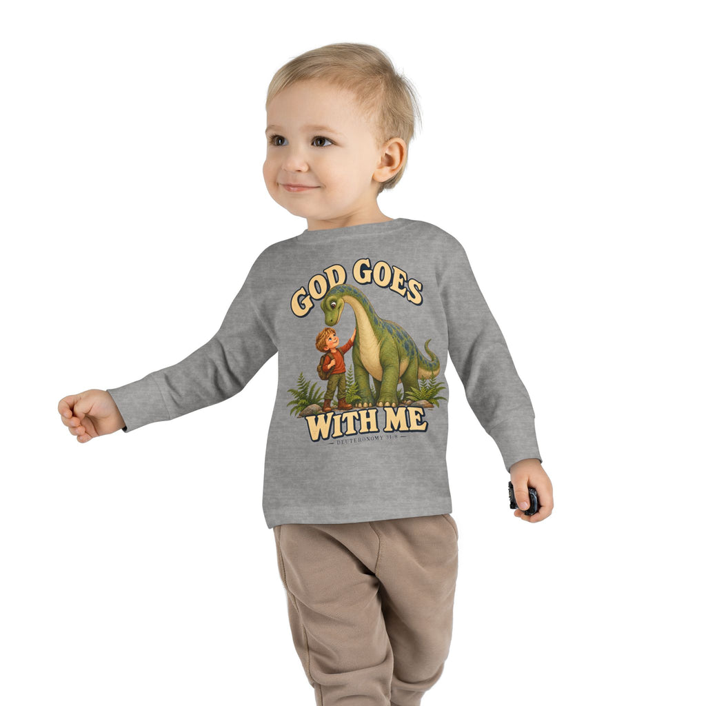 Toddler Long Sleeve Tee — "God Goes With Me" Dino Faith Shirt