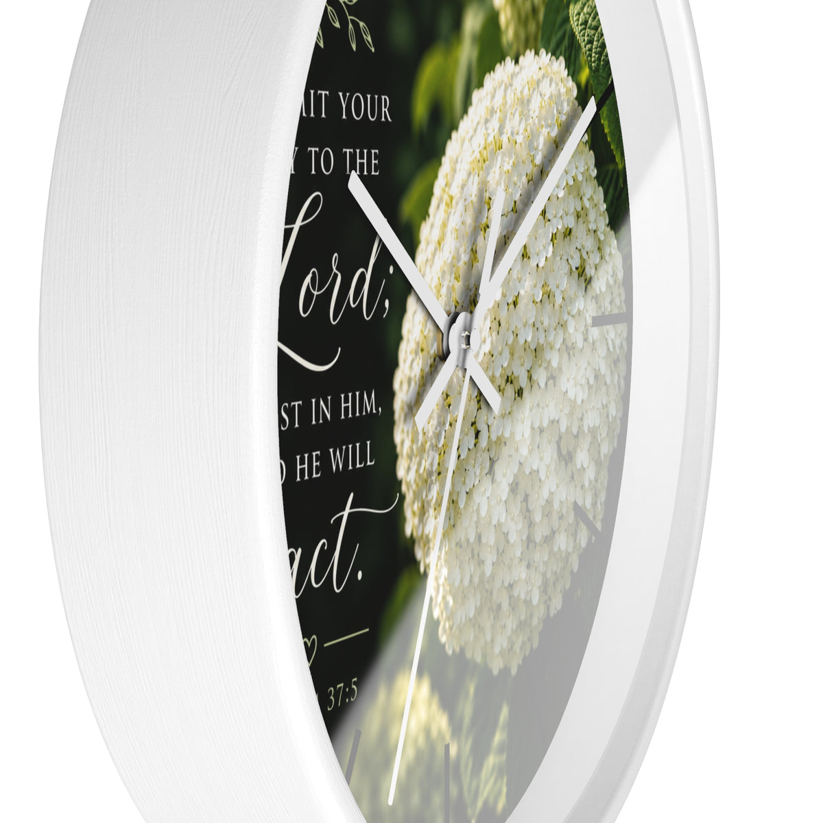 Christian Floral Wall Clock — Psalm 37:5 Inspirational Scripture Timepiece