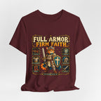 Full Armor, Firm Faith Tee — Christian Knight Cat Graphic T-Shirt