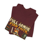 Full Armor, Firm Faith Tee — Christian Knight Cat Graphic T-Shirt