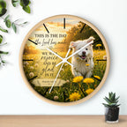 Inspirational Psalm 118:24 Wall Clock — Joyful Dog in Dandelion Field