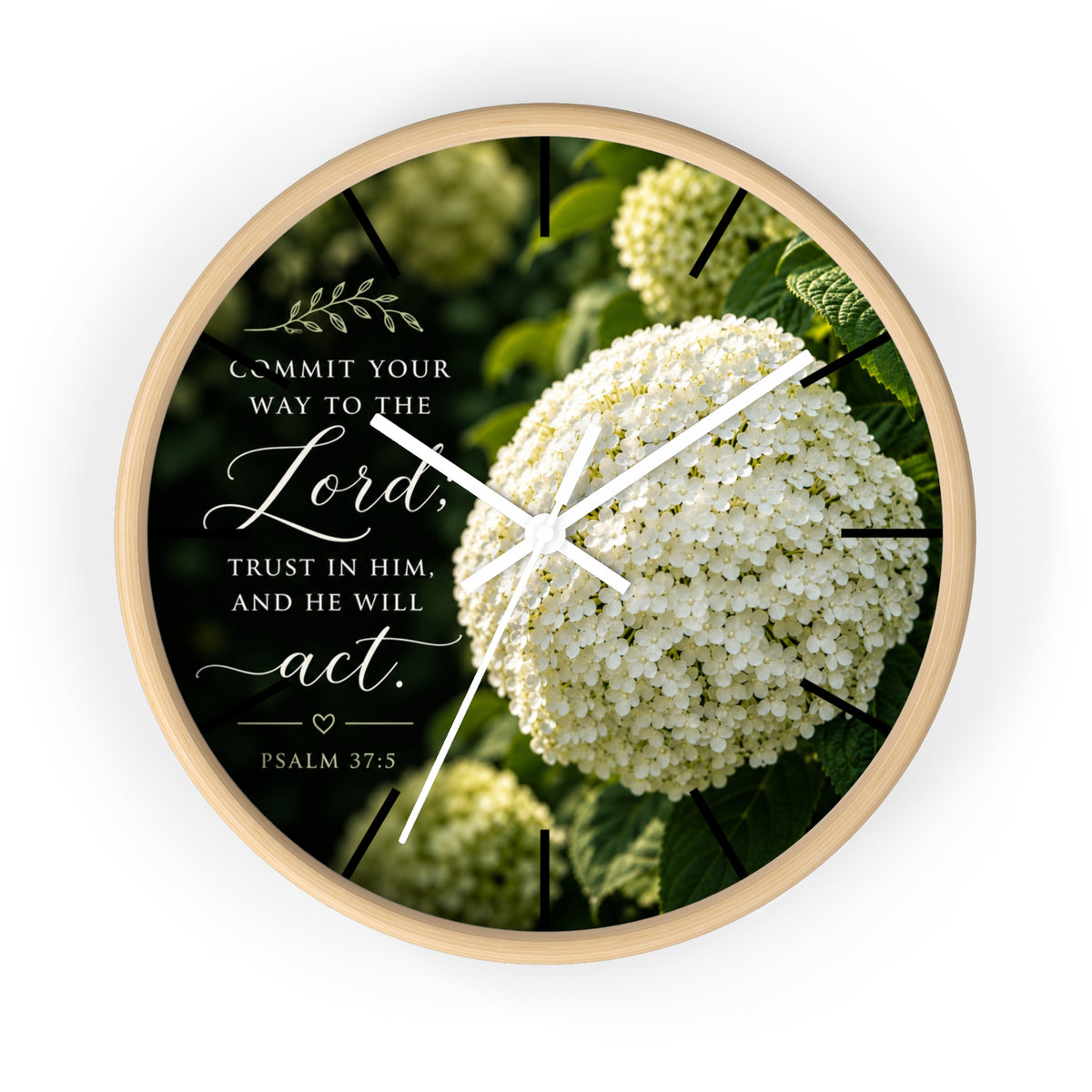 Christian Floral Wall Clock — Psalm 37:5 Inspirational Scripture Timepiece