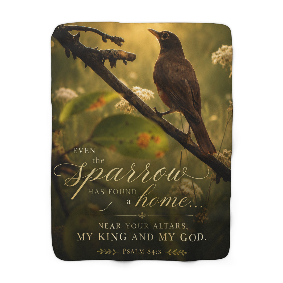 Christian Sparrow Sherpa Blanket — Psalm 84:3 Inspirational Fleece Throw