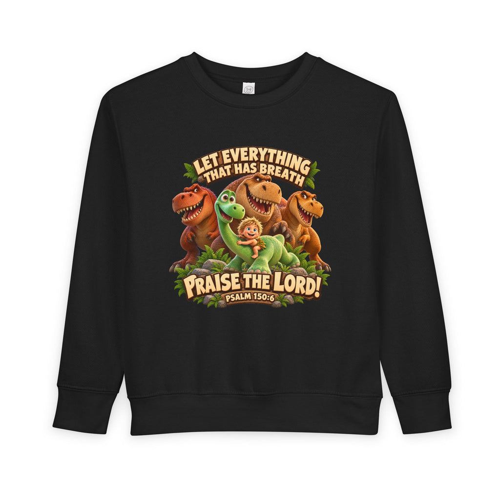 Toddler Sweatshirt - 'Let Everything That Has Breath Praise the Lord' Cute Dinosaur Bible Verse Crewneck