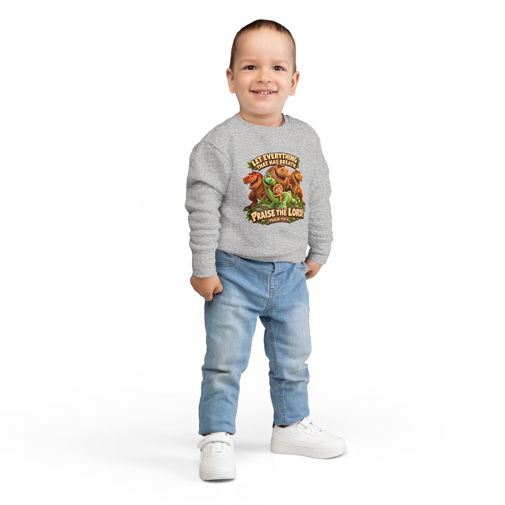 Toddler Sweatshirt - 'Let Everything That Has Breath Praise the Lord' Cute Dinosaur Bible Verse Crewneck