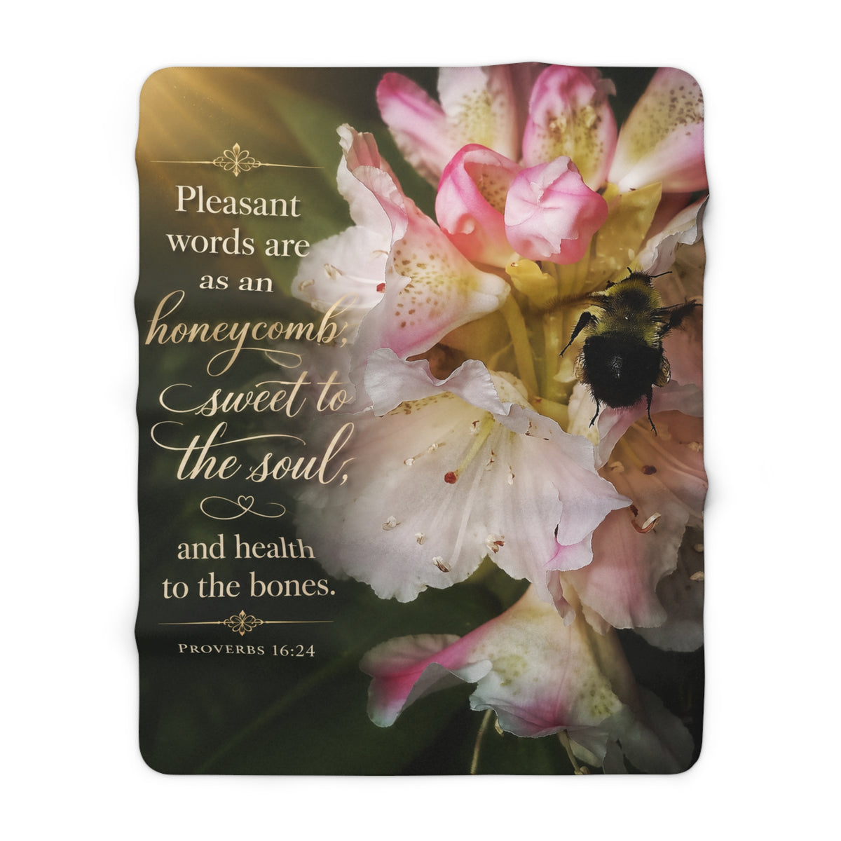 Sherpa Blanket — "Pleasant words are as an honeycomb" Floral Proverbs 16:24 Inspirational Throw