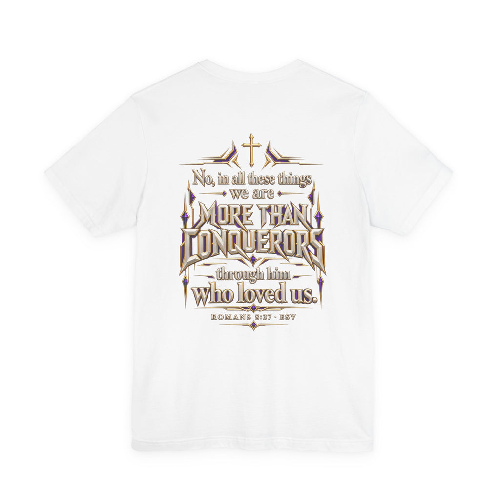 Christian Armor T-Shirt — "More Than Conquerors" Biblical Verse Tee