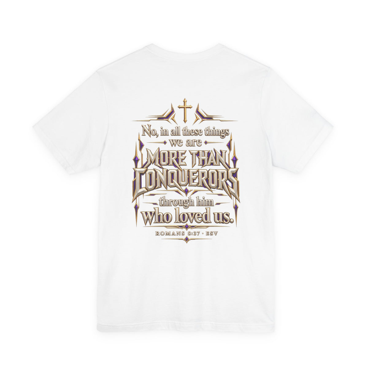 Christian Armor T-Shirt — "More Than Conquerors" Biblical Verse Tee
