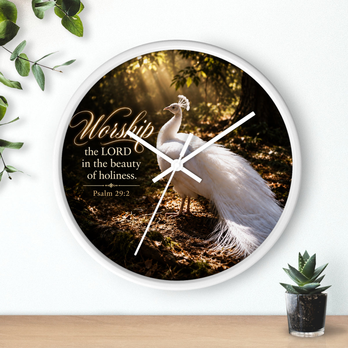 The Beauty of Holiness White Peacock - Wall Clock