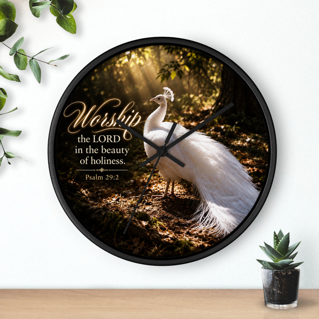 The Beauty of Holiness White Peacock - Wall Clock