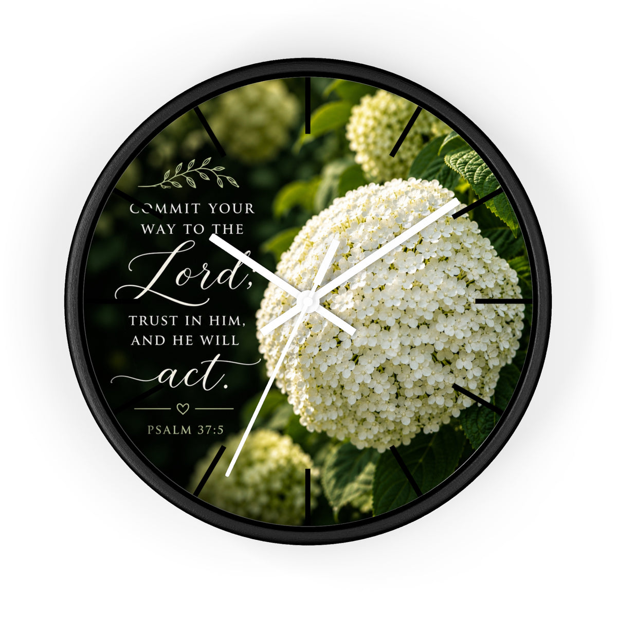 Christian Floral Wall Clock — Psalm 37:5 Inspirational Scripture Timepiece