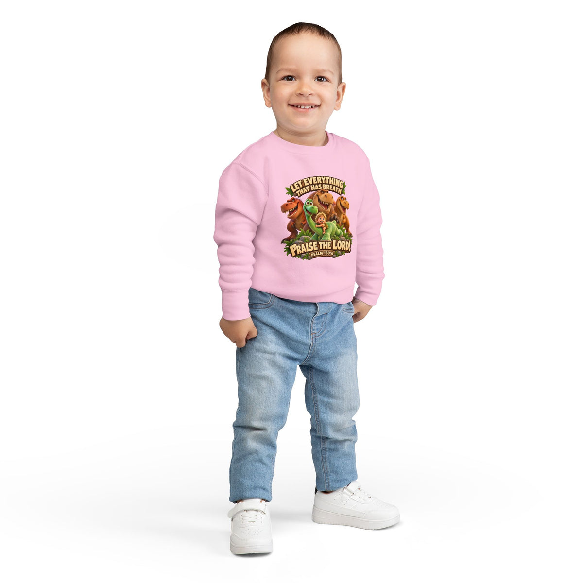 Toddler Sweatshirt - 'Let Everything That Has Breath Praise the Lord' Cute Dinosaur Bible Verse Crewneck