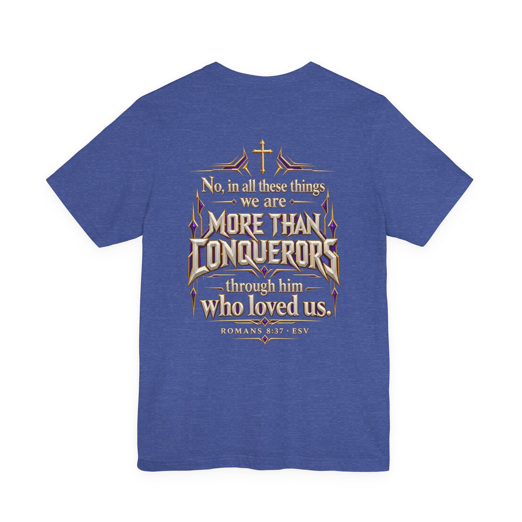 Christian Armor T-Shirt — "More Than Conquerors" Biblical Verse Tee