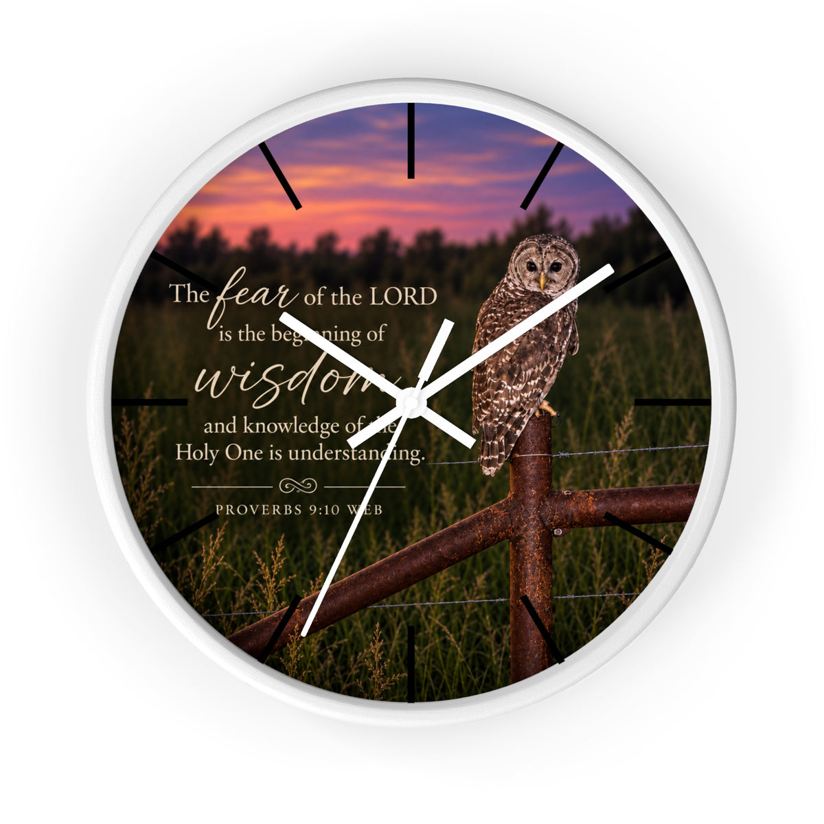 Watchful Wisdom Owl Scripture Wall Clock