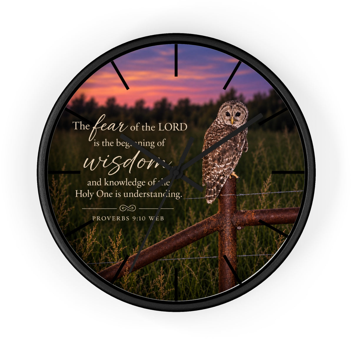 Watchful Wisdom Owl Scripture Wall Clock