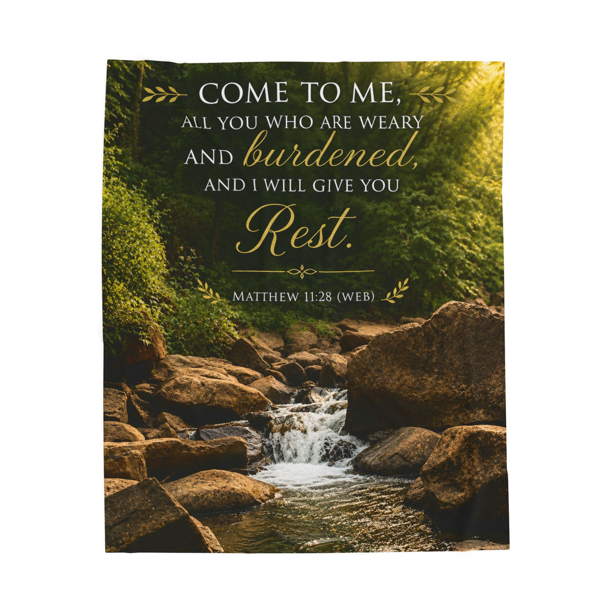 Inspirational Scripture Velveteen Plush Blanket — "Come to Me... I Will Give You Rest" (Matthew 11:28)