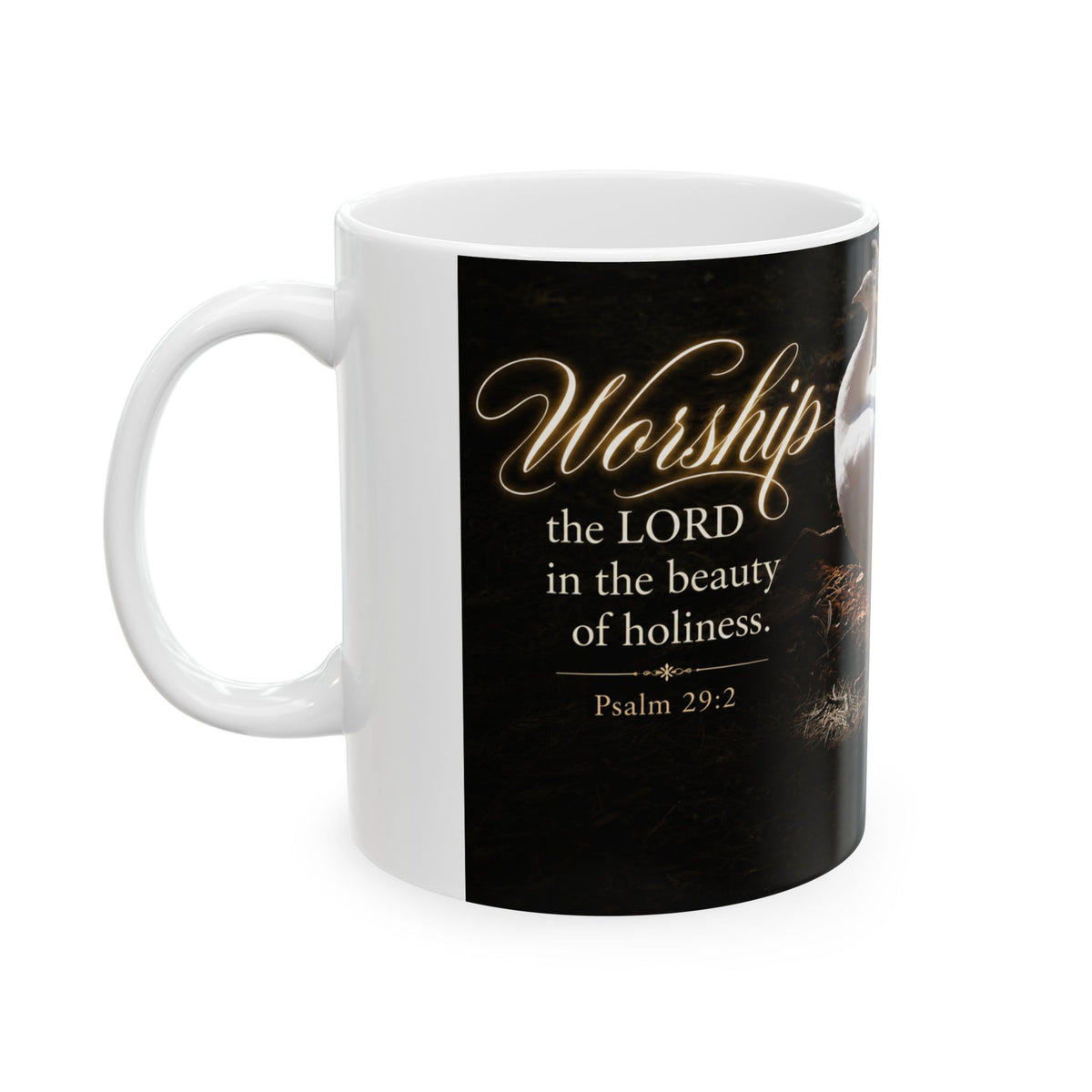 The Beauty of Holiness White Peacock - Mug