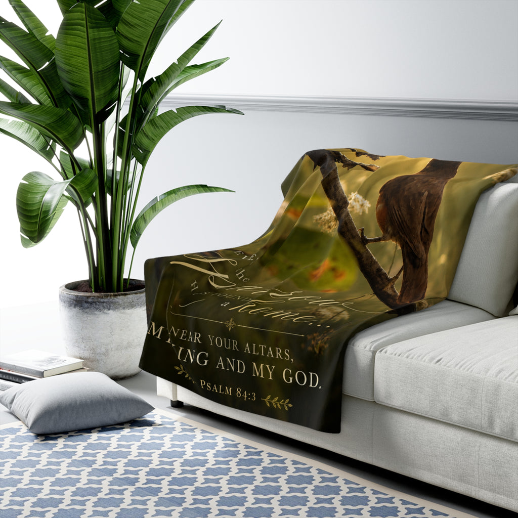 Christian Sparrow Sherpa Blanket — Psalm 84:3 Inspirational Fleece Throw