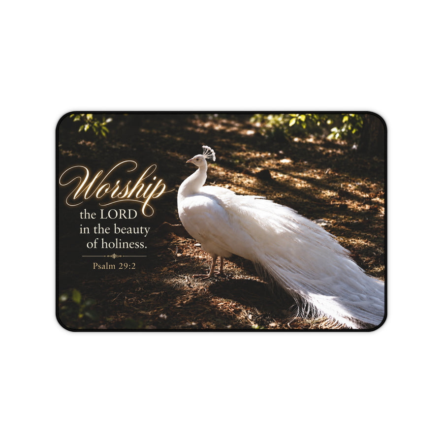 The Beauty of Holiness White Peacock - Desk Mat
